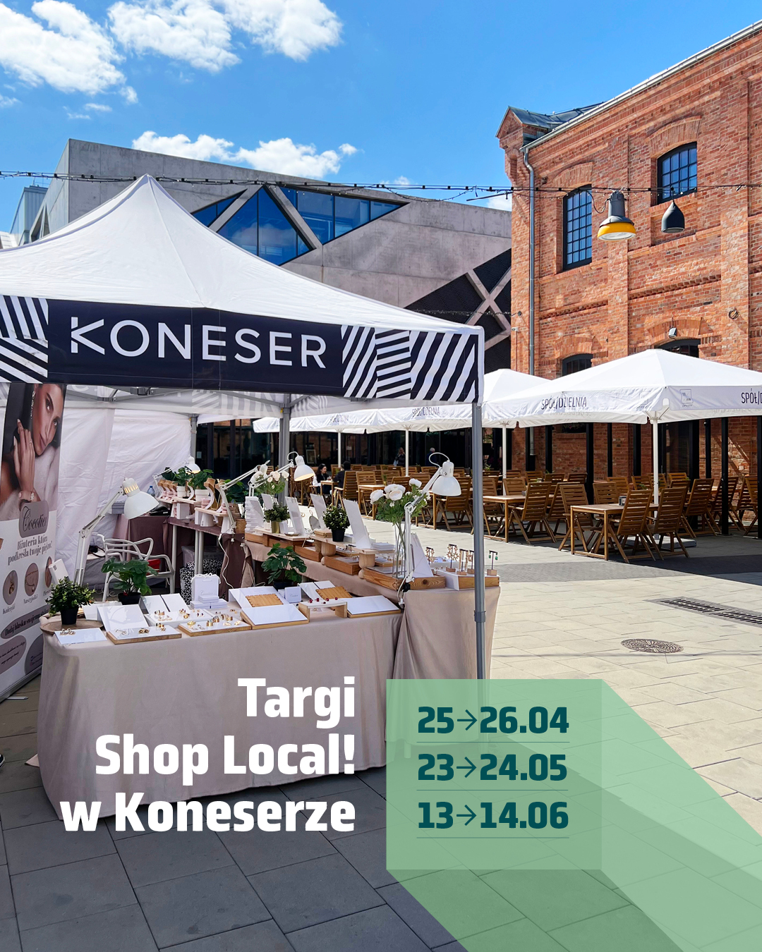 @shoplocal_targi w Koneserze! 🛍️  Sprawdź harmonogram najbliższych targów i zaplanuj wizytę. ✨  To świetna okazja, żeby odkryć polskie marki, zobaczyć produkty na żywo i porozmawiać z twórcami - od ubrań po unikalne dodatki, często dostępne tylko online.  📅 Harmonogram targów:
25-26.04
23-24.05
13-14.06  Do zobaczenia w Koneserze! 🌸  #koneser #targi #shoplocal #polskiemarki #warszawa