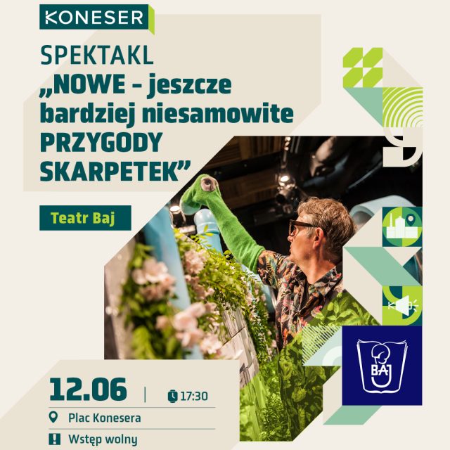 Co dzieje się ze skarpetkami, które znikają bez śladu? Czas odkryć kolejną tajemnicę! 🔍  „NOWE - jeszcze bardziej niesamowite PRZYGODY SKARPETEK” to pełna humoru i wzruszeń wyprawa do świata, który kryje się tuż pod naszą pralką. 🧦  Spektakl grany w ramach projektu @teatrbaj „Praska Dorożka Teatralna”. Zadanie jest współfinansowane przez m.st. Warszawę w ramach realizacji Gminnego Programu Rewitalizacji m.st. Warszawy do 2030 roku.  📅 12.06 | 17:30
📍 Plac Konesera
🎟️ Wstęp wolny  #koneser #wydarzenia #warszawa #teatr #teatrbaj