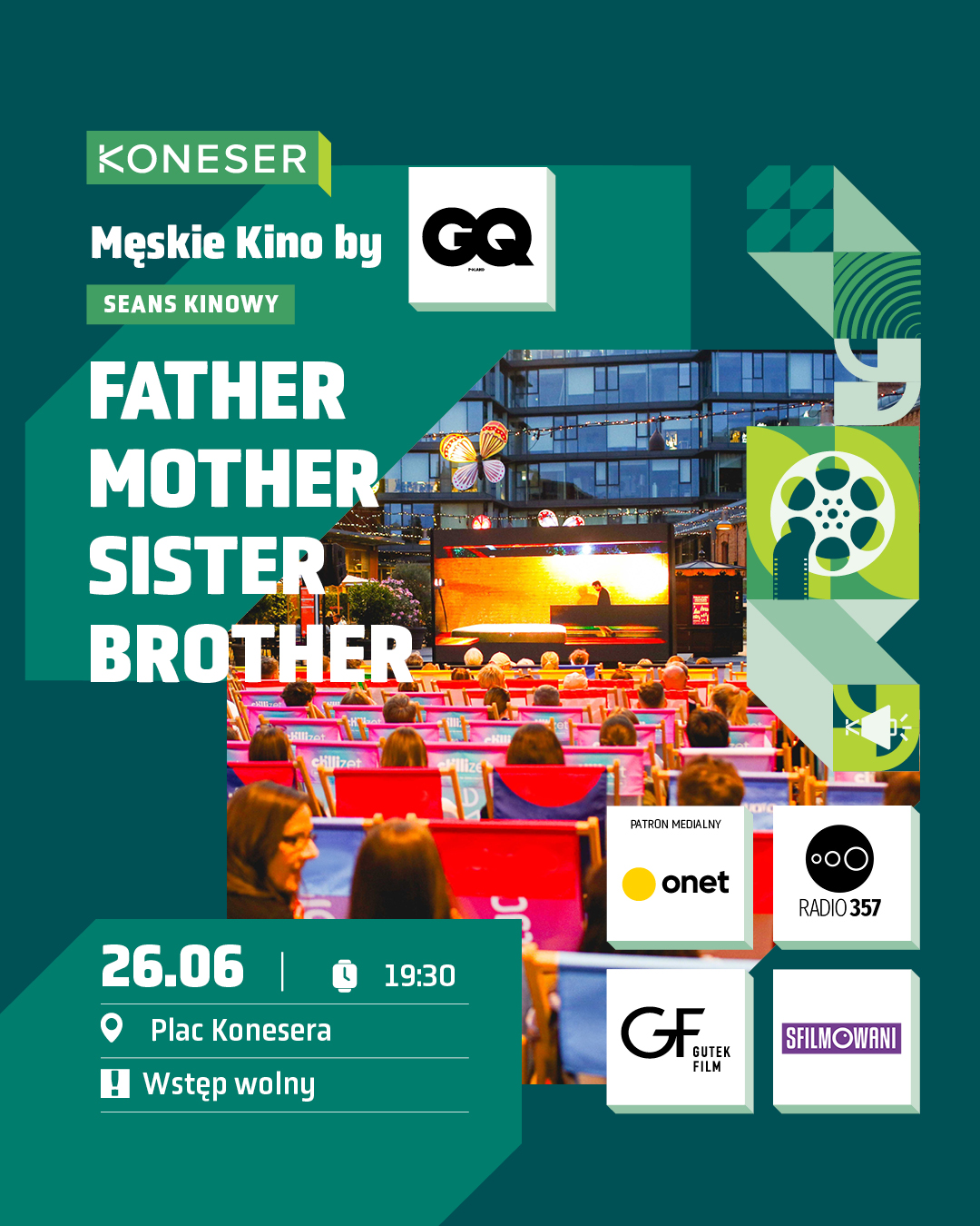 Męskie Kino by @gqpoland! 🎬  Wieczór pod gwiazdami, świetne kino i historie, które zostają z widzem na długo.  Zapraszamy na FATHER MOTHER SISTER BROTHER - nagrodzony w Wenecji najnowszy film Jima Jarmuscha. Subtelny, inteligentny i zaskakująco zabawny portret rodzinnych relacji.  Zabierz bliskich i spędź letni wieczór z kinem w najlepszym wydaniu. ✨  Partnerami medialnymi wydarzenia są @onet_pl i @radio_357  @gutekfilm @sfilmowani  *Kategoria wiekowa: 16+  🗓️ 26.06 | 19:30
📍 Plac Konesera
🎟️ Wstęp wolny  #koneser #warszawa #gqpoland #kinowplenerze #seansfilmowy